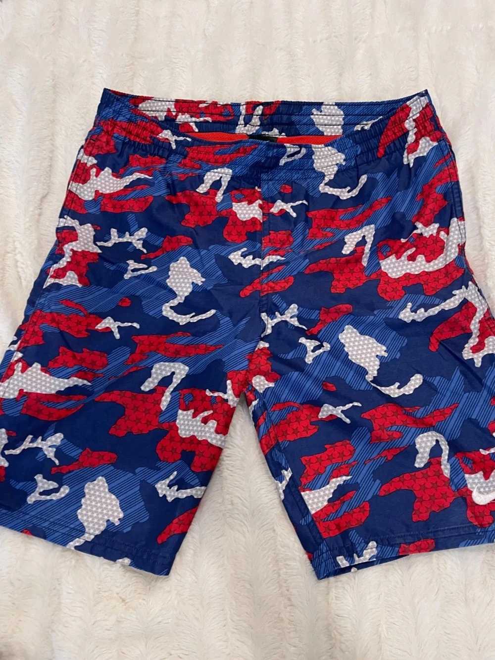 Nike Men's Red, Blue & White Camo Swim Board Shorts